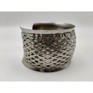Bohemian Metal Cuff Bracelet Filagree Layered Over Stamped Swirls Viking Cosplay